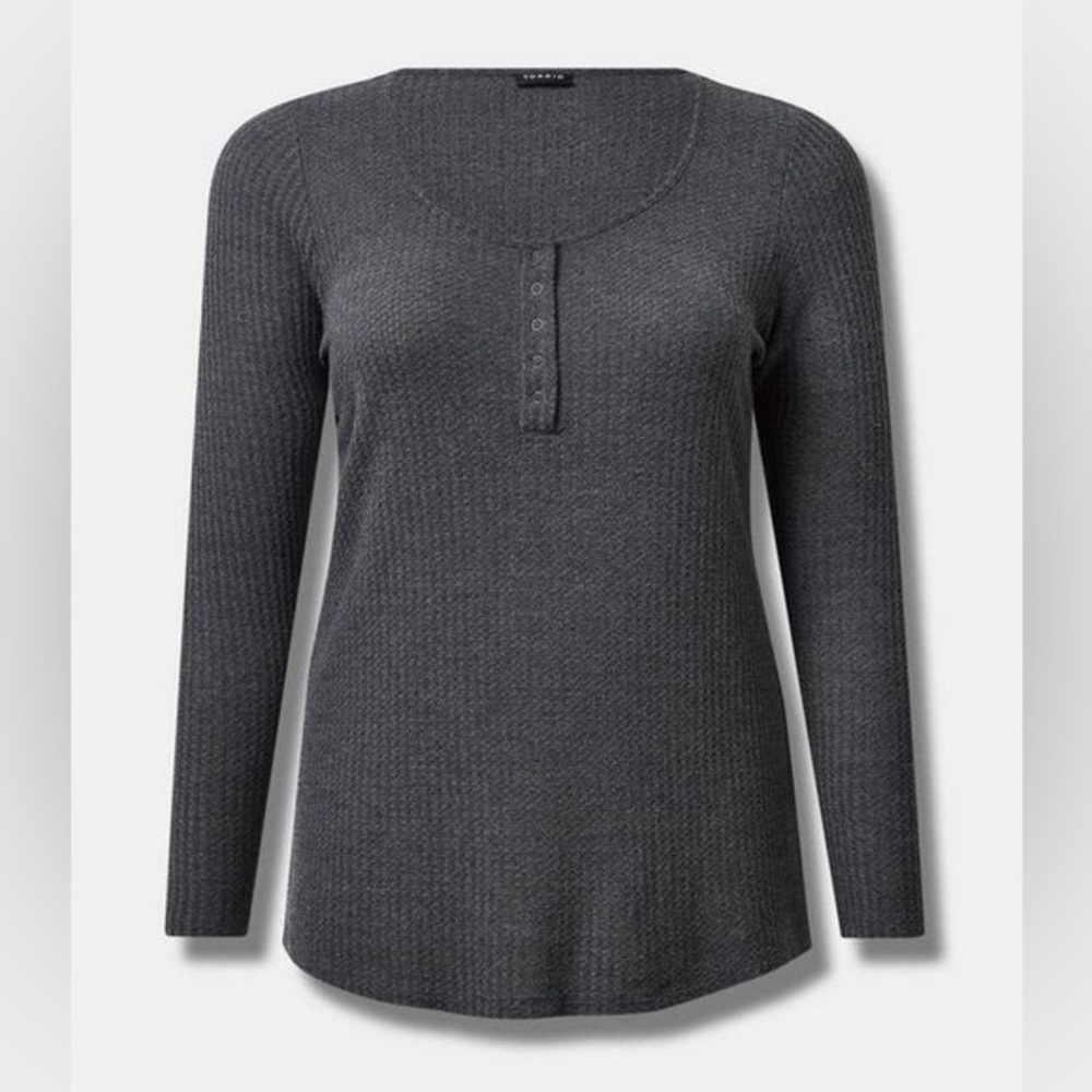 Torrid dark gray waffle knit snap Henley long sleeve top 2X 18/20